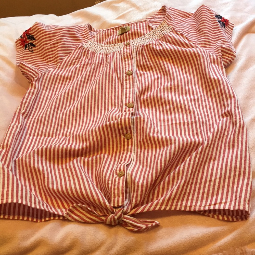 True Craft red stripe button shirt